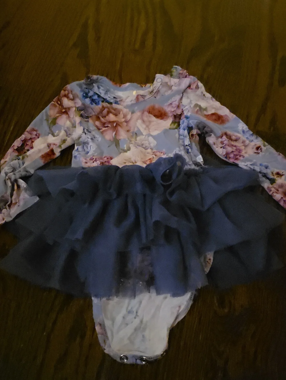 Posh Peanut Navy Tulle Floral Long-Sleeve Bodysuit